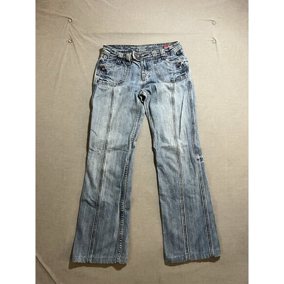 Seven7‎ Pants Women 29x28 Blue Denim Jeans Boot Cut Flap Pockets. - Picture 1 of 13